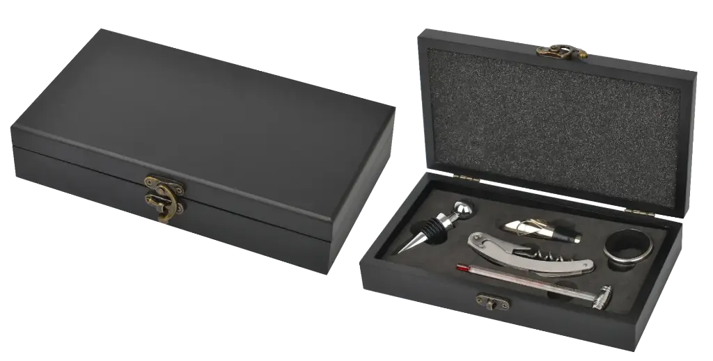 Piece Wine Opener Set W/ Black Wood Case