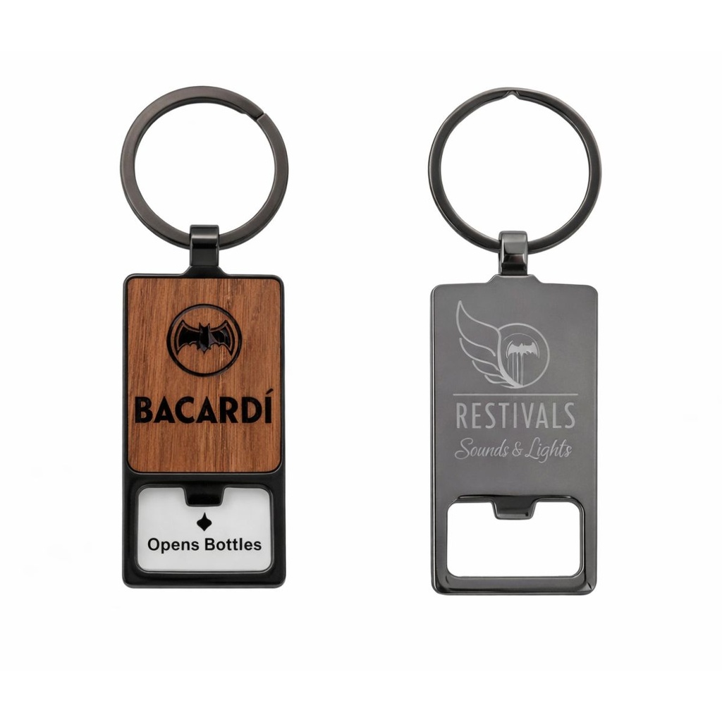 Rosewood Metal Bottle Opener Keychain-Black Nickel Finish