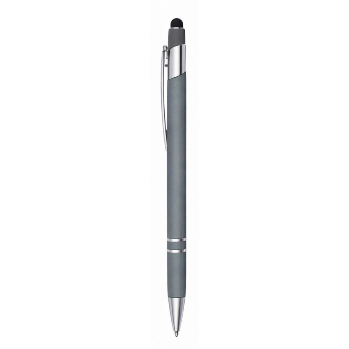 [VPS-10016-1-Gray] Soft Rubber Finish Click Metal Ballpoint Stylus Pen (Gray)