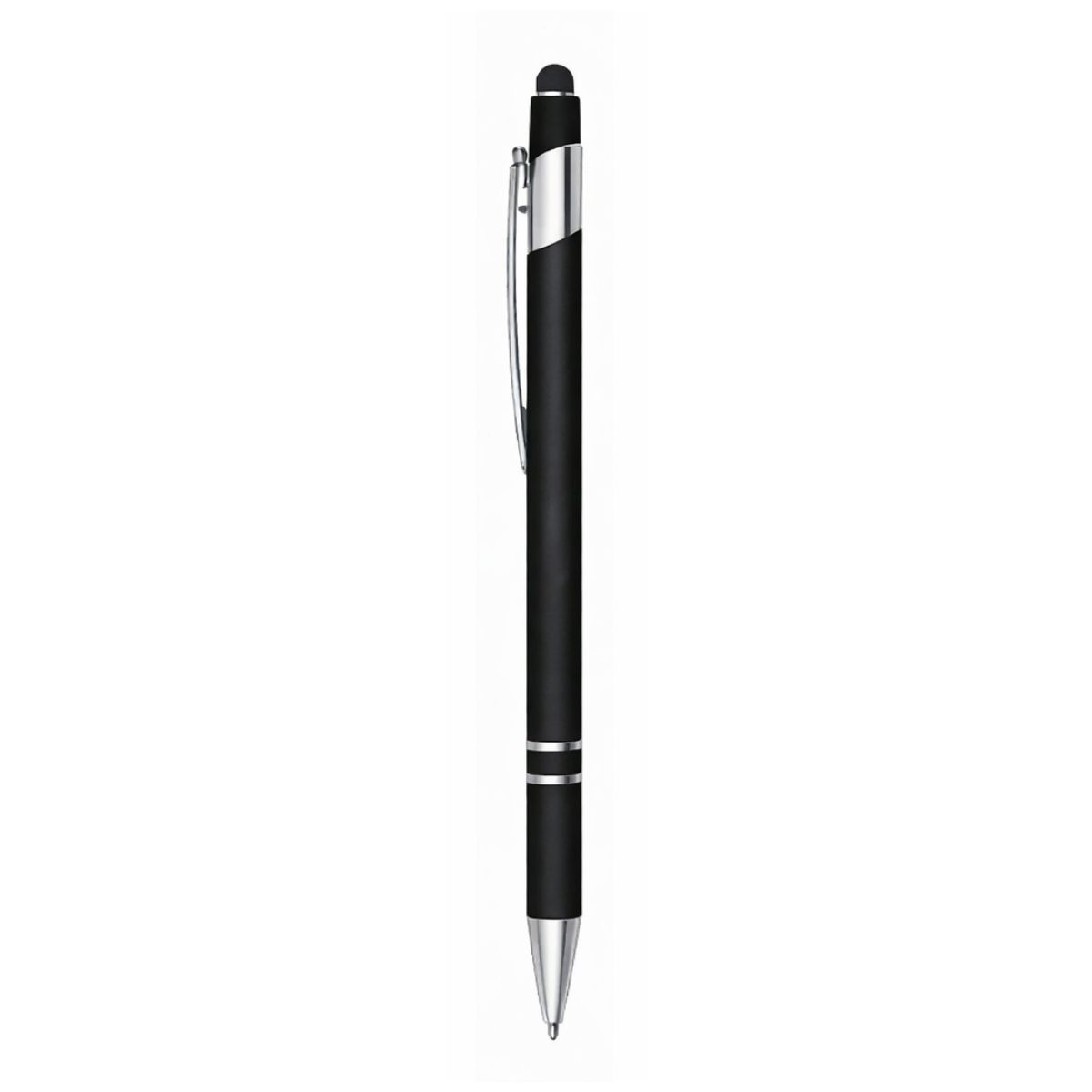 [VPS-10016-1-Black] Soft Rubber Finish Click Metal Ballpoint Stylus Pen (Black)