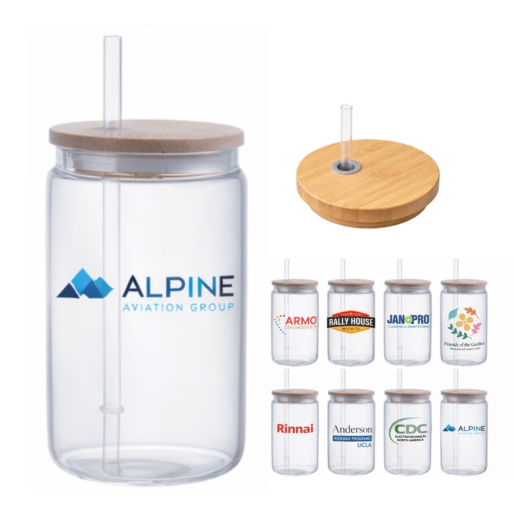 18oz Eco Glass Tumbler with Bamboo Lid and Plastic Straw
