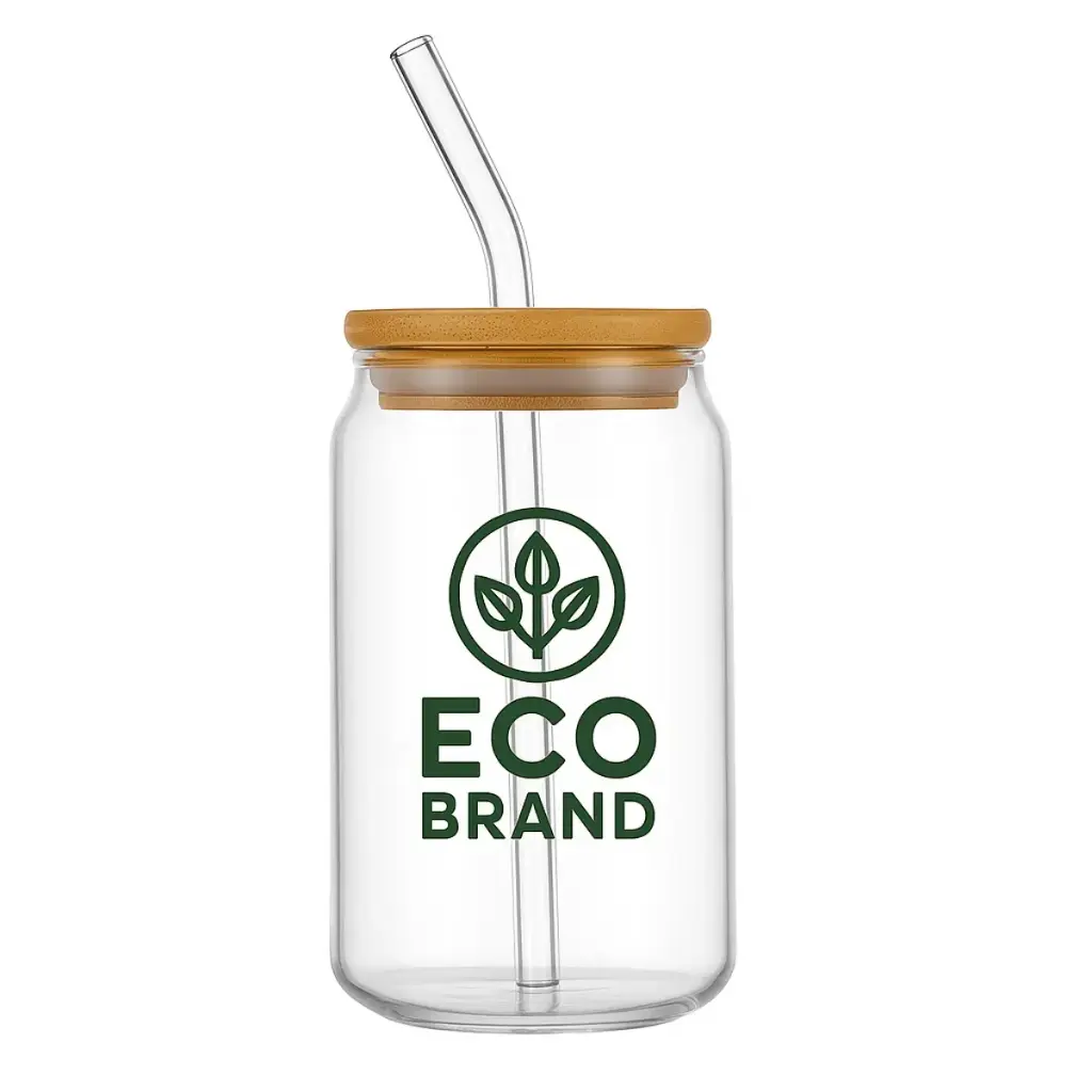 16oz Clear Glass With Bamboo Lid
