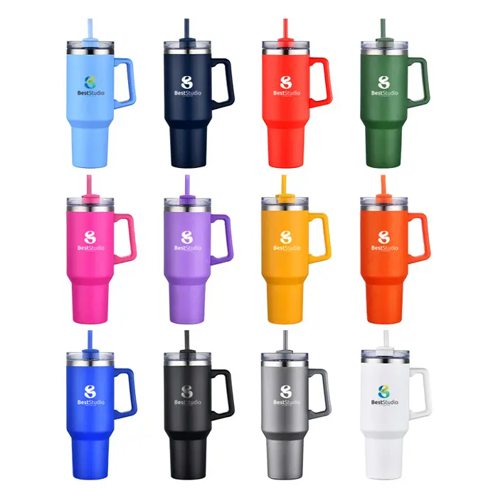 40oz Vacuum Insulated  Travel mug with handle and straw