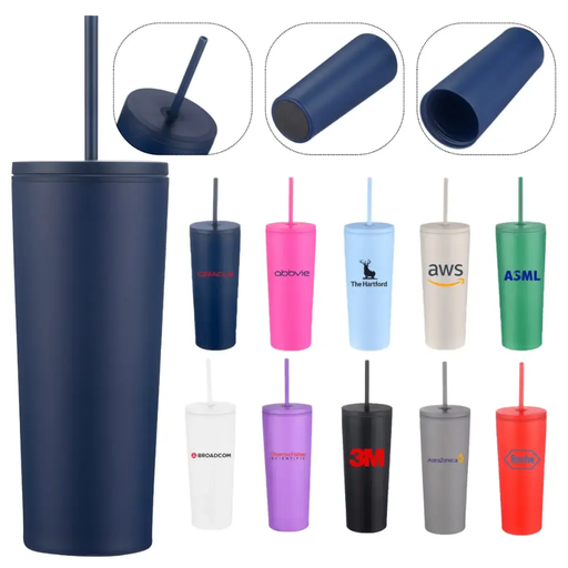 [LS-508AP] 24oz Double wall tumbler with plastic straw