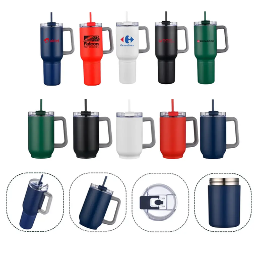 [LS-603] 21oz S/S Travel mug with handle and straw, 12oz bottom screw off use for a can cooler