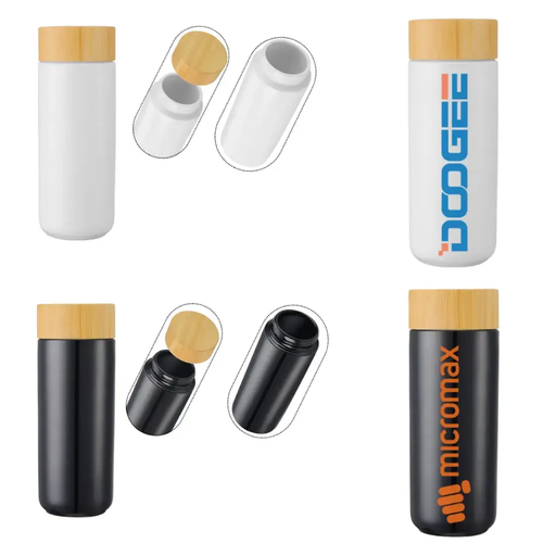 [LS-823] 10oz. Double Wall Ceramic Bottle w/Bamboo Lid