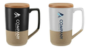15OZ Two-Tone tea and coffee  ceramic mug with wood lid  Groove on the top for holding tea bags Wood push-on lid, spill resistant