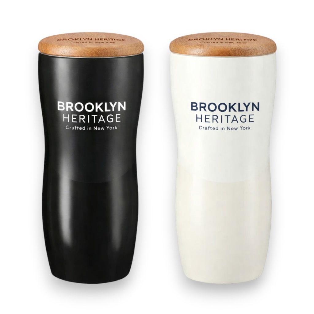 12oz Double wall ceramic tumbler with wood lid, Cozy ceramic tumbler with matte &  shiny contract on the body