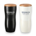 12oz Double wall ceramic tumbler with wood lid, Cozy ceramic tumbler with matte &  shiny contract on the body