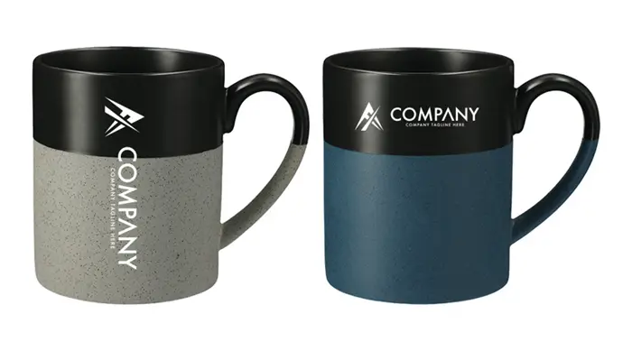 15OZ two-tone ceramic mug with a speckled bottom and black glazed top