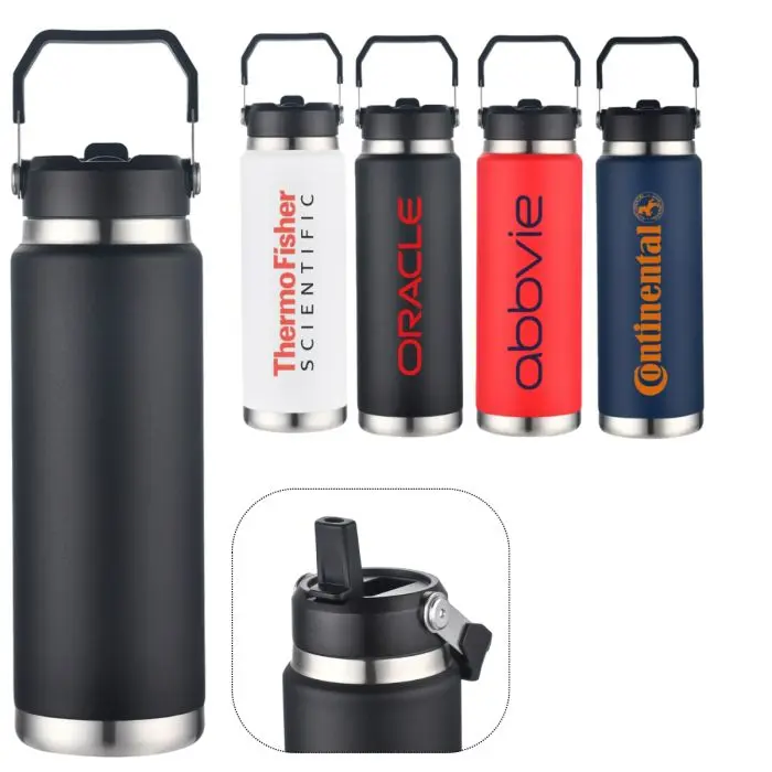 30oz Vacuum bottle with straw and carry handle