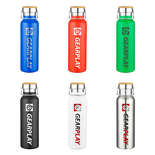 [LS-9991] 20oz Powder Coated Stainless Steel Double Wall Vacuum Insulated Bottle w/ Bamboo Lid