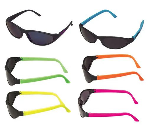 [SB-7026N] Black Wrap Around Sunglasses w/ Neon Colored Temples