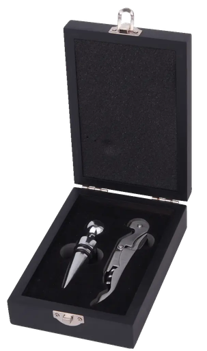 [VPS-0010] Stainless Steel Wine Opener & Stopper Set in a Wood Case