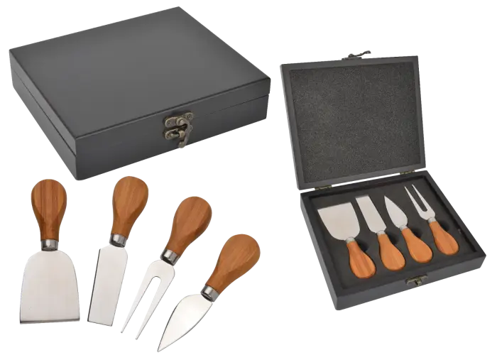 Gourmet Four Piece Cheese Knife Set with Wood Case