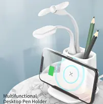 5W Wireless Charger Pen Holder With Dual USB Charging Ports