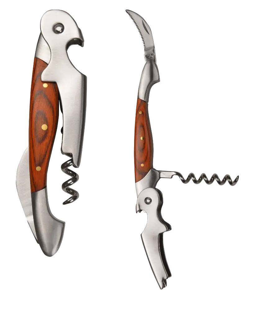 Crafted Wood Metal Wine Opener with Corkscrew & Knife