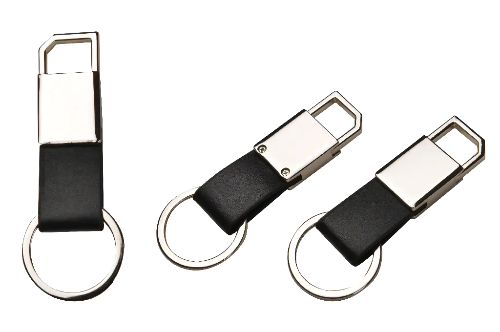 Black Leatherette Metal Clip-On Key Chain