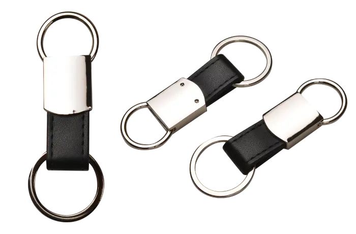 Black Leatherette Metal Round Clip-On Key Chain