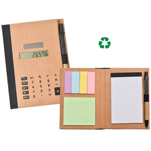 [VPS-80008] Recycled Solar Calculator with Pen, Notepad and Flags
