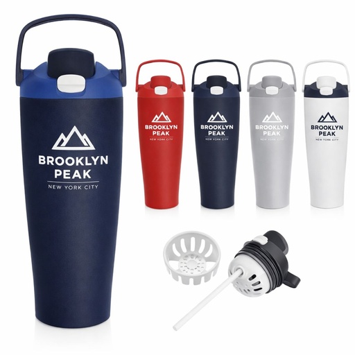 [LS-112] 40oz Insulated Stainless Steel Travel Mug with Handle & Straw