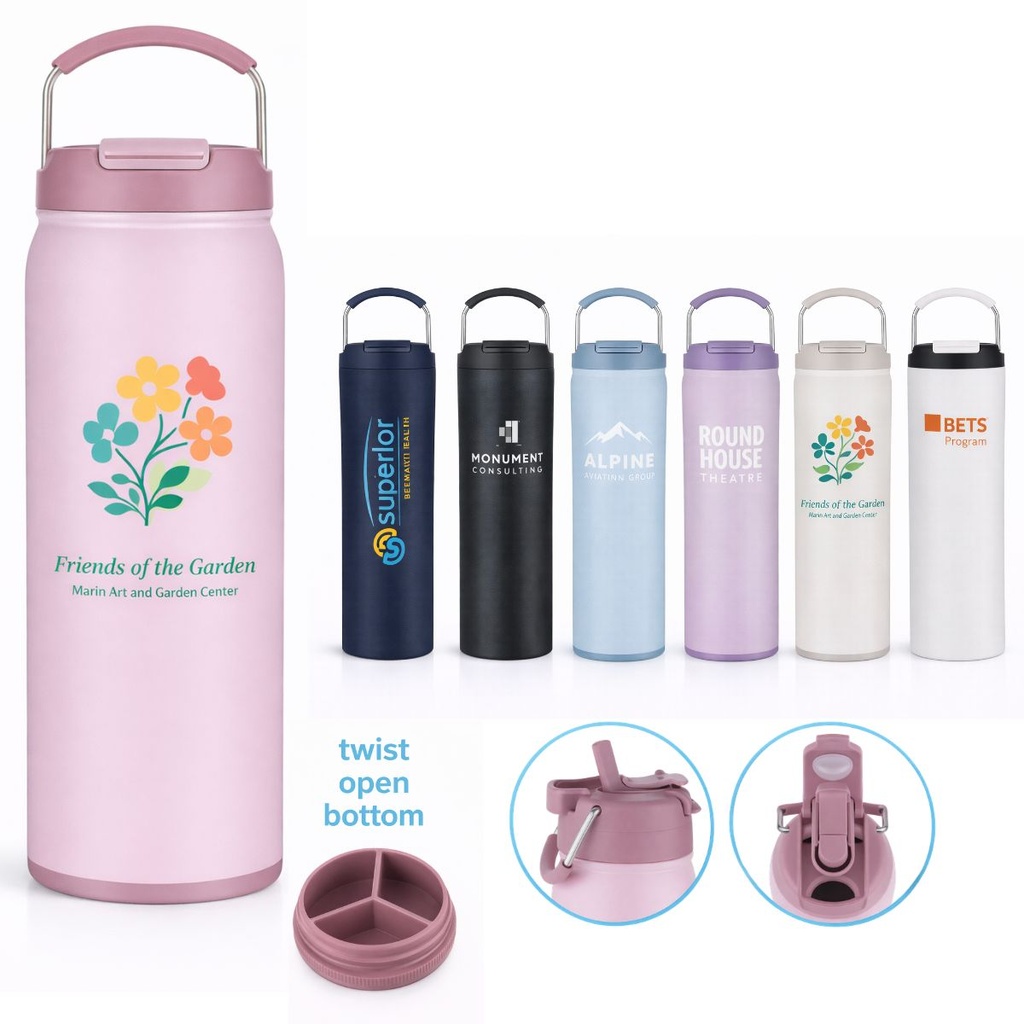 24oz Vacuum Insulated Stainless Steel Bottle with Handle & Dual Lid