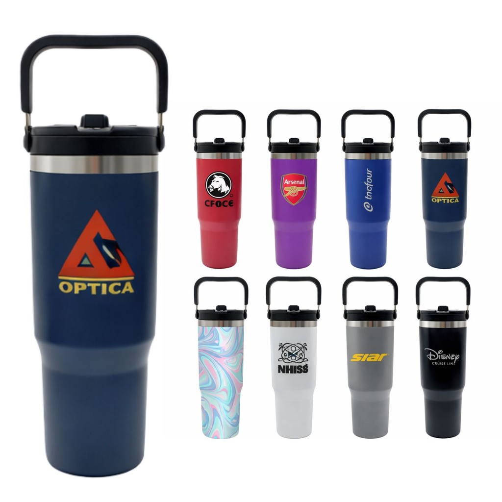 30oz. Stainless Steel Insulated Mug with Handle and Built-In Straw